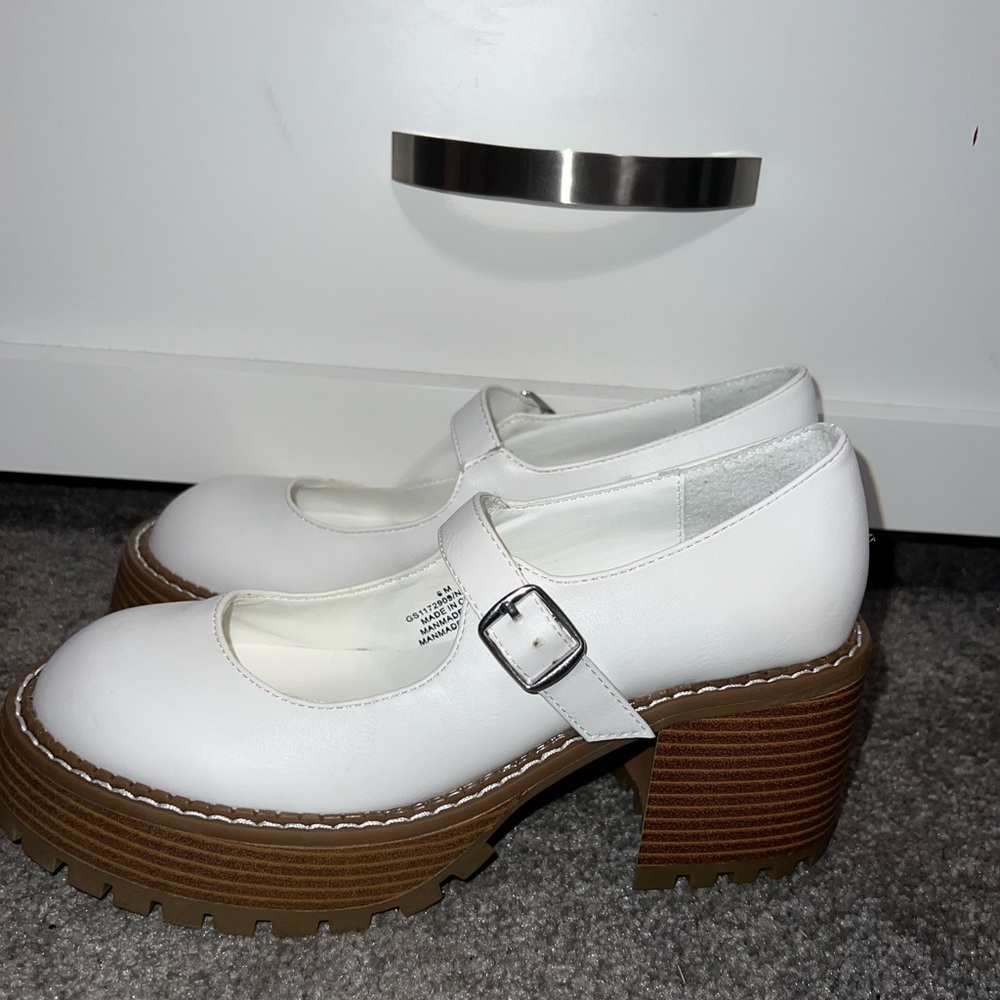 White Mary Jane platform heels